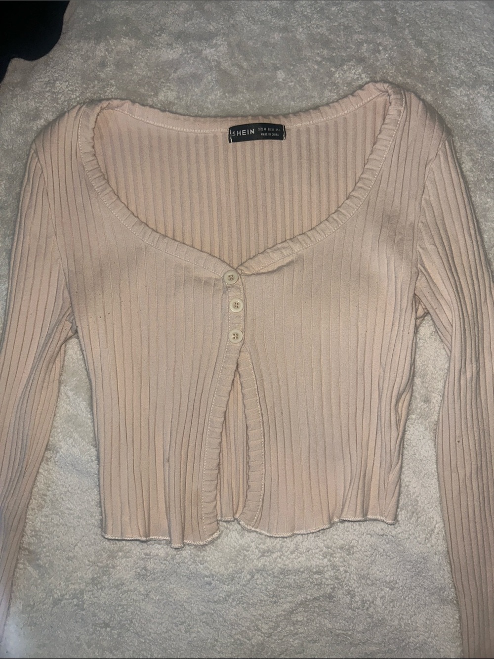 SHEIN Cream Ribbed Long-Sleeve Crop Top